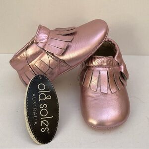 NWT Old Soles Frost Pink Leather Toddler Fringe Booties - Size 5, EU 21